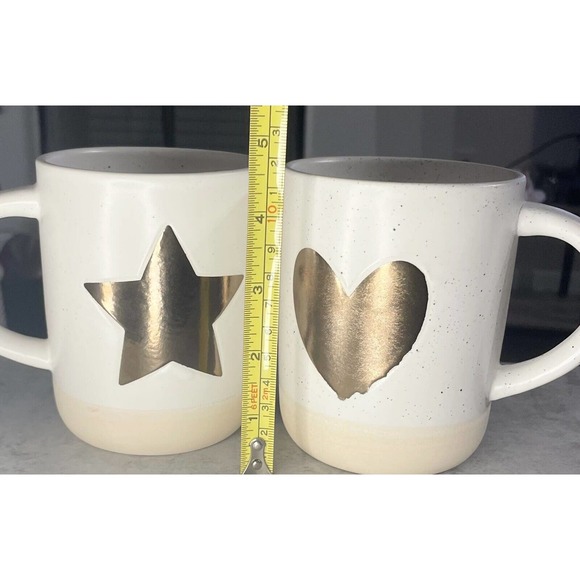 Cream & Speckled Mugs with Bronze Colored Star & Heart (Set of 2) - Picture 13 of 13